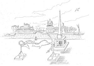 Si immagini di ammirare la regalità architettonica della basilica di San Giorgio Maggiore in una giornata di nebbia luminosa